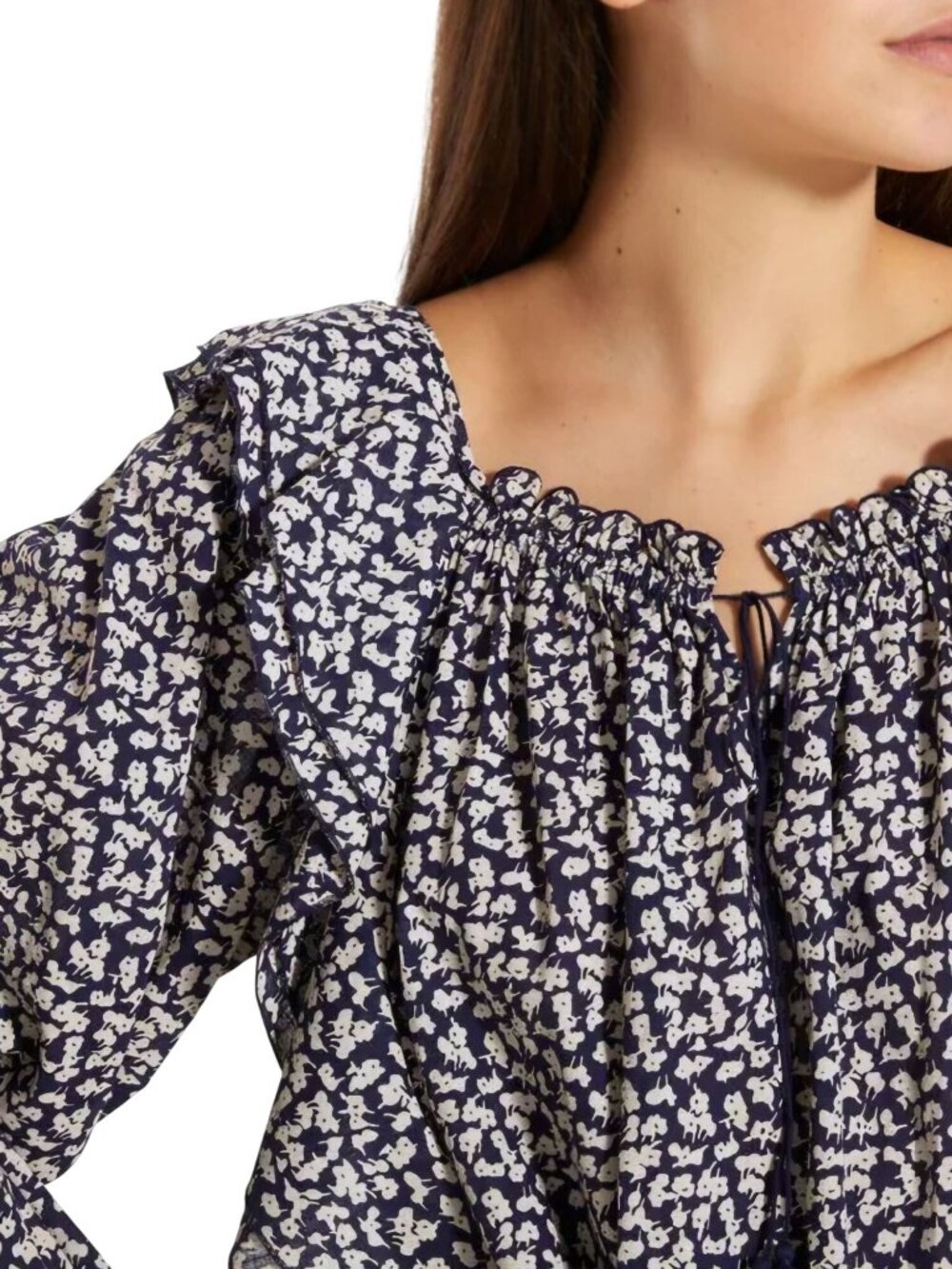The Great The Song Blouse Navy Bohemian Ruffled Balloon Sleeve Size 2/M - Picture 6 of 14